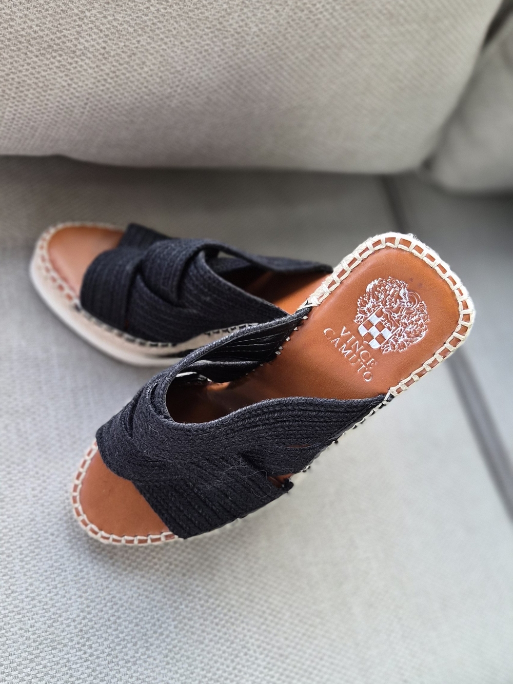 Vince Camuto Black Woven Slide Sandals